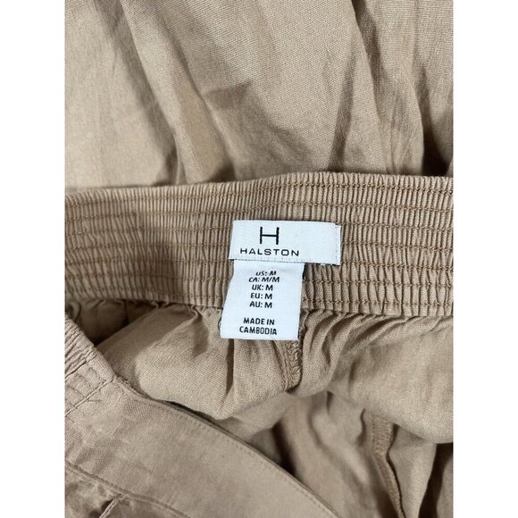 Halston Pants Womens Medium Tan Pull On Linen Blend Stretch Lightweight Comfort - Picture 3 of 5